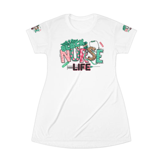 Black Nurse Life T-Shirt Dress (AOP)